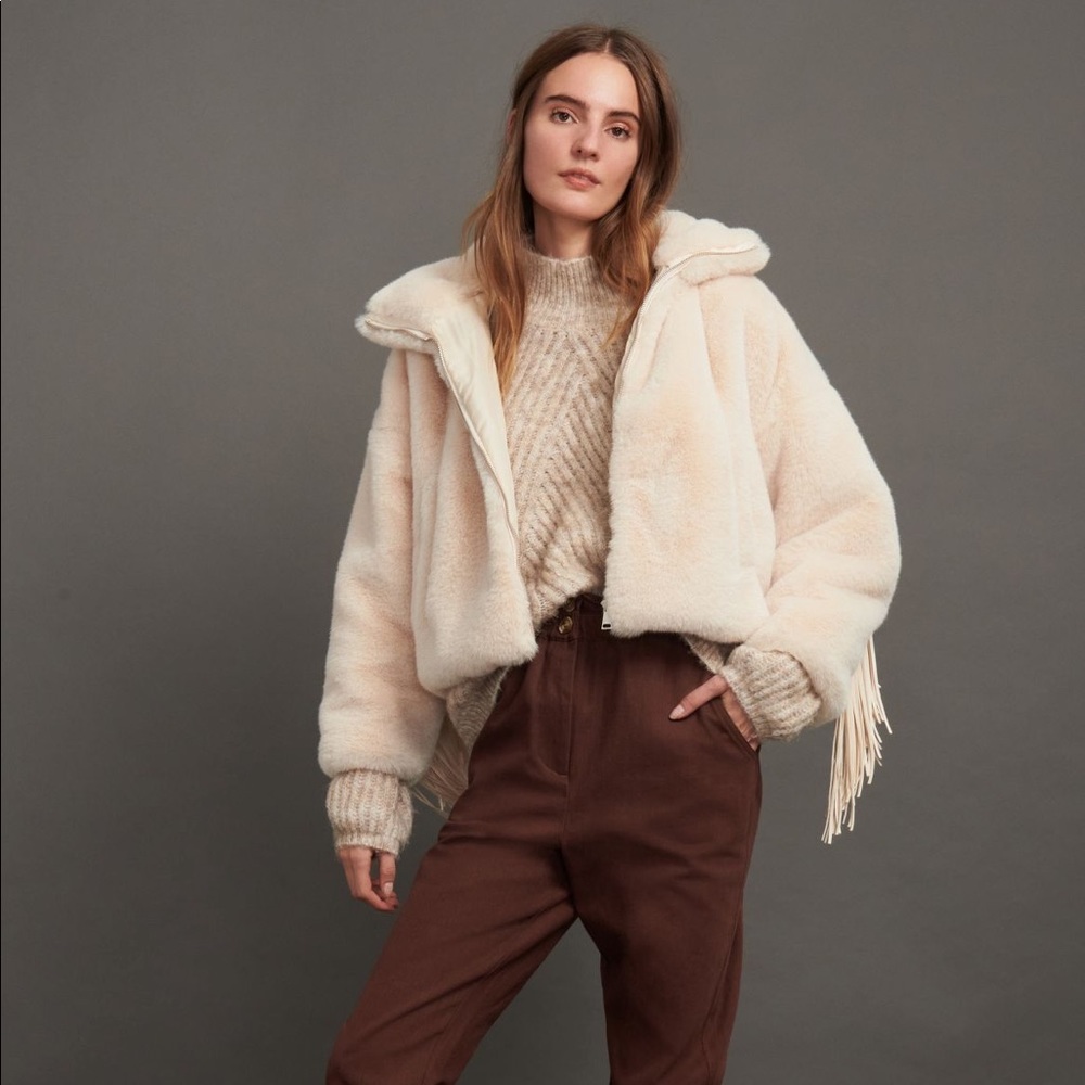 Adrienne Fringed Faux Fur Jacket, Size S